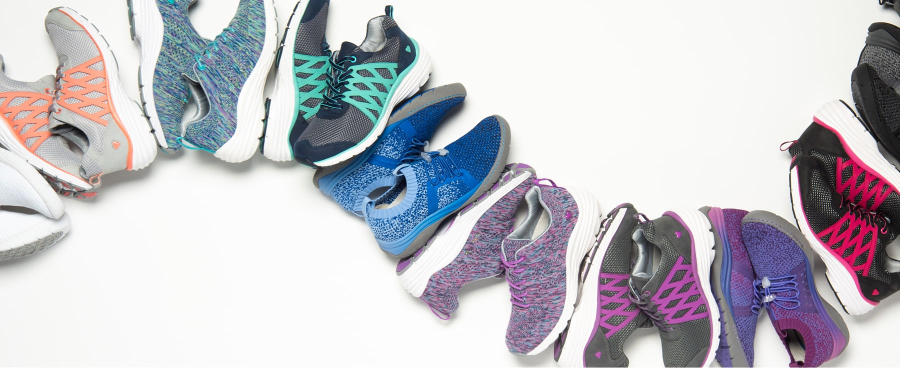 Featured styles: Align Brin in navy & teal, grey & purple, grey and coral, and black-pink, Align Tabor in blue woven, and purple woven, & Align Torri in blue ombré, orchid ombré, and black.